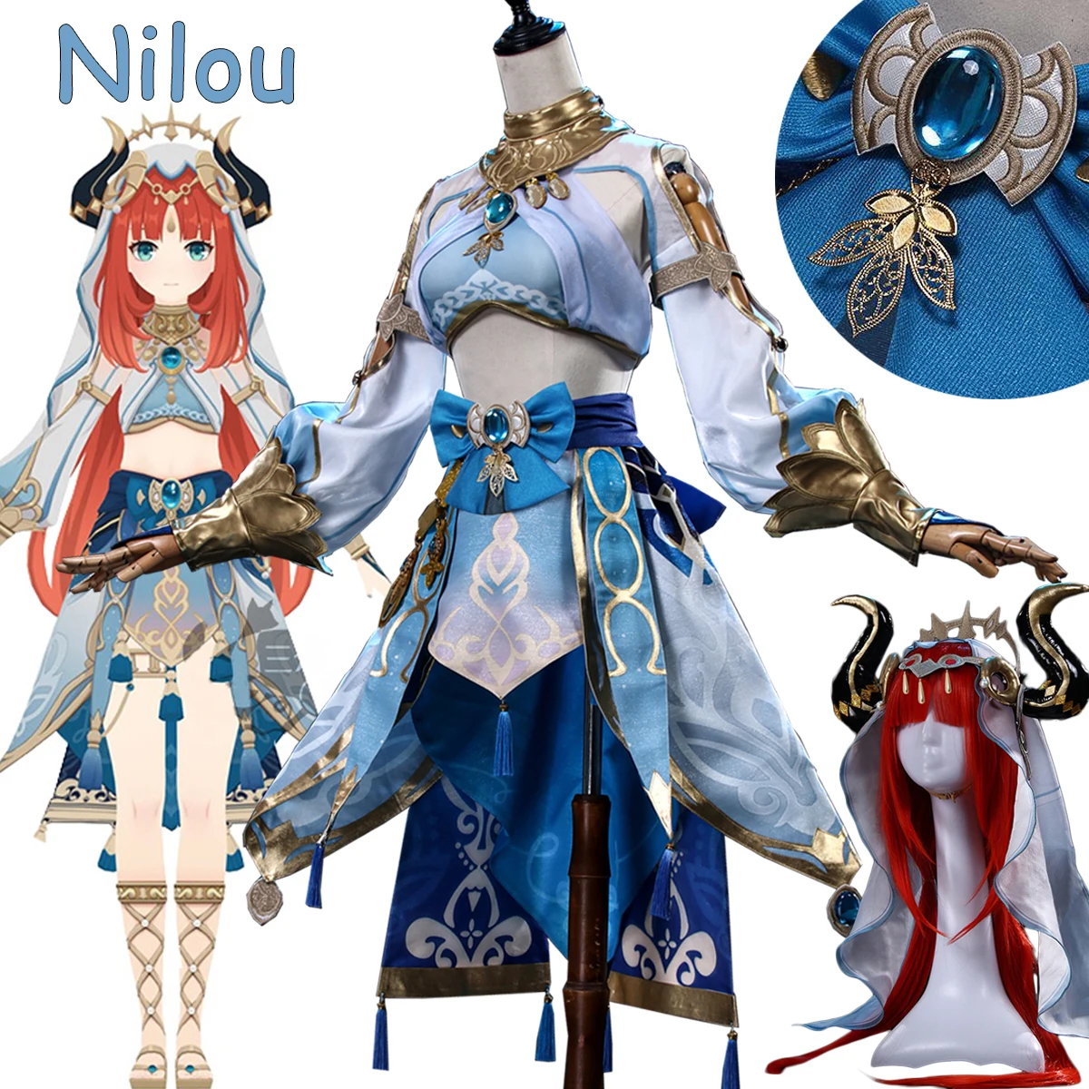 

Nilou Costume Game Genshin Impact Cosplay Dress Wig Sumeru Dancer Red Hair Girl Suit