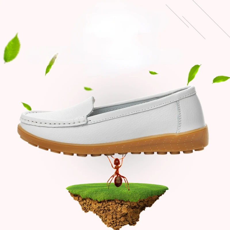 Genuine Leather Women Flat Shoes Slip-On Ladies Nurse Shoes 2022 New Lightweight Casual Loafers Breathable Comfortable