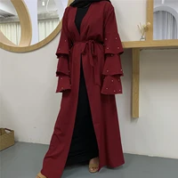 wepbel dubai open abaya arabic cardigan robe women fashion bead multi layer flare sleeve tie neck muslim clothing kimono abaya