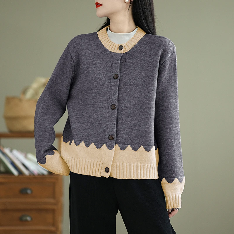 Мягкий клейкий свитер во французском стиле в ретро скандинавском контрастного