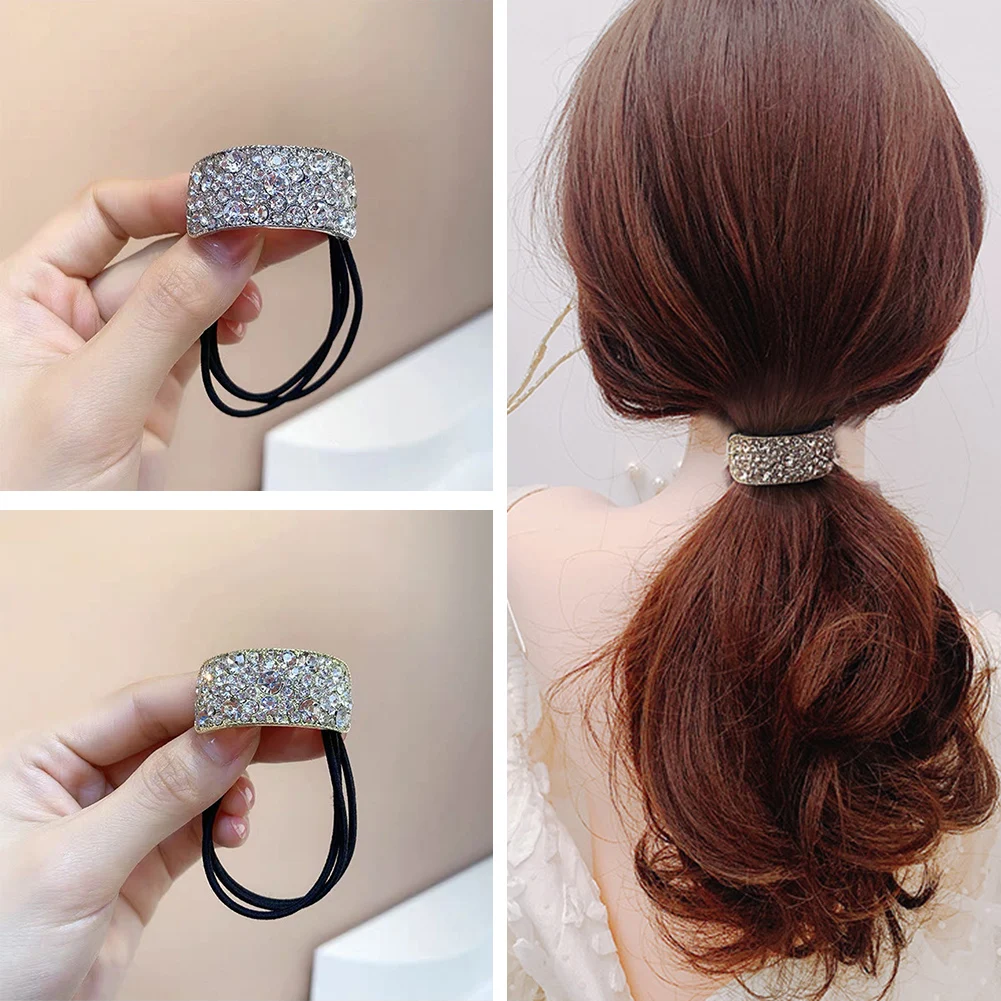 Shiny Crystal Rhinestone Thick Hair Circle Hair Rope Diamond Sweet Head Rope High Elastic Rubber Band Headdress Hair Accessories