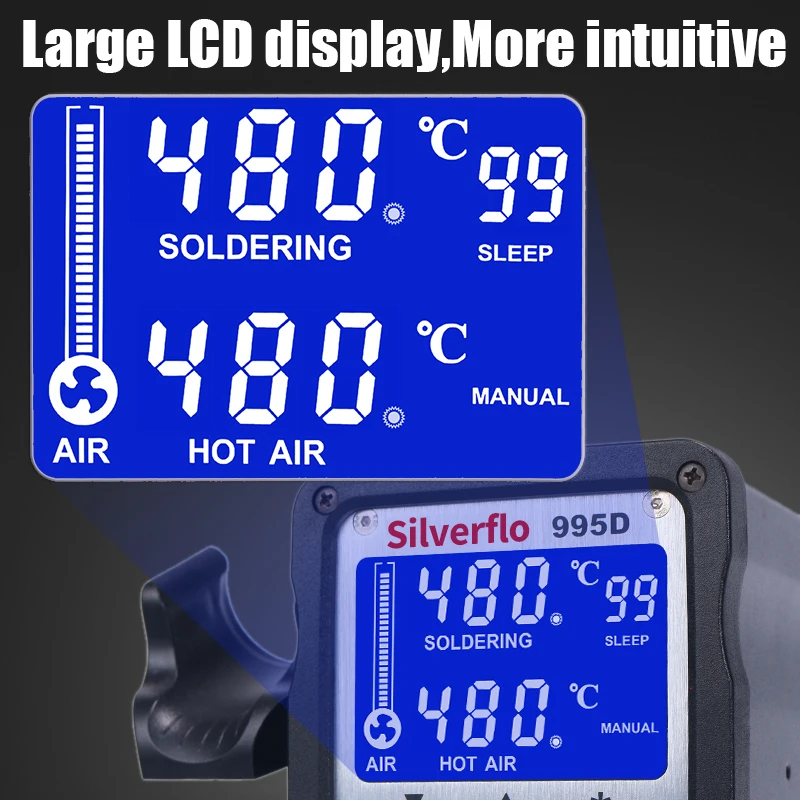 Паяльная станция Silverflo 995D 750 Вт 2 в 1 паяльник с ЖК-дисплеем горячего воздуха BGA SMD PCB
