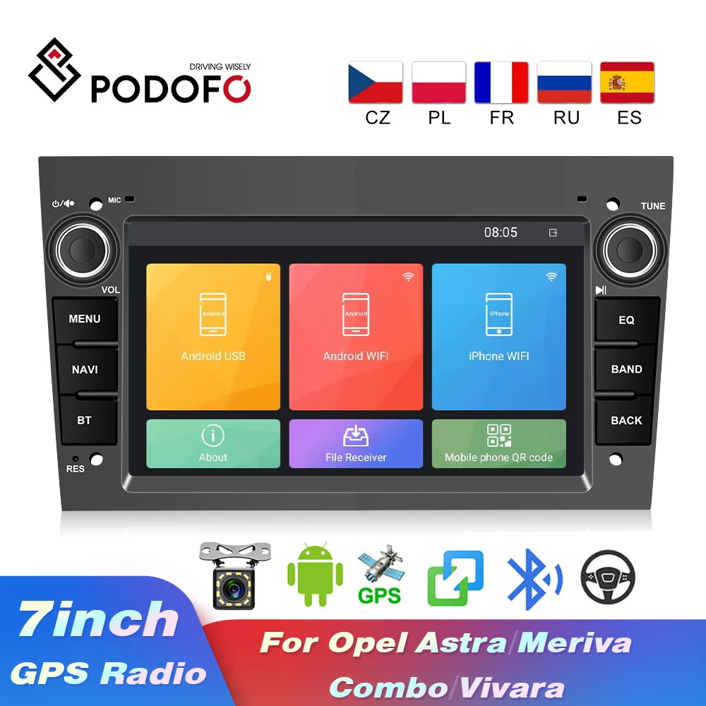

Автомагнитола Podofo, мультимедийная стерео-система на Android, с GPS, для Opel Astra H, J, Zafira, Vectra, Vauxhall, Antara, Corsa, Vivaro, Meriva, Veda, Carplay, типоразмер 2 Din