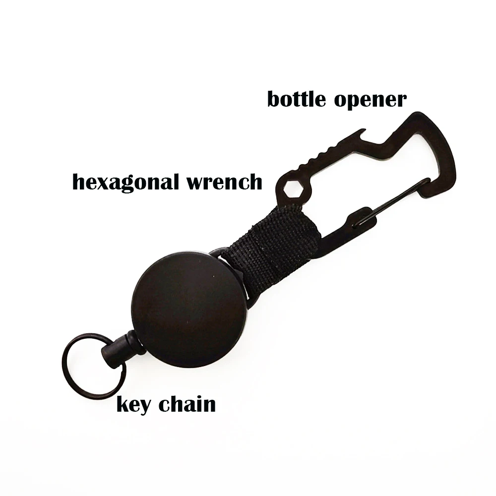 

3 In 1 Retractable Badge Steel Wire Cord Multifunction Portable Anti-lost Keychain Bottle Opener Hexagonal Wrench Carabiner