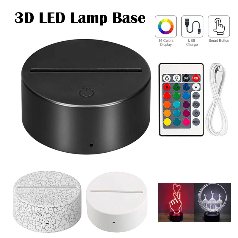 

3D LED Lamp Base Night Light Holder LED 16 Colors +Remote Control Or 7 Colors Touch Dimmable ABS USB Desk Lighting Accessories
