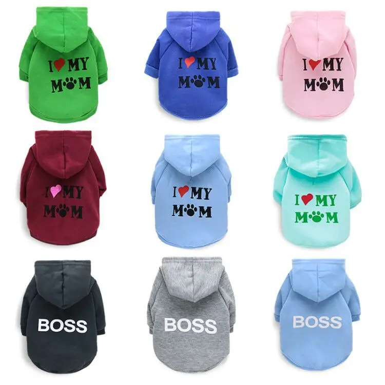 Winter Dog Clothes I Love My Mom Dog Coat Fleece Puppy Jacket Warm Cat Sweatshirt Pet Clothing Hoodies For Dogs Chihuahua Yorkie
