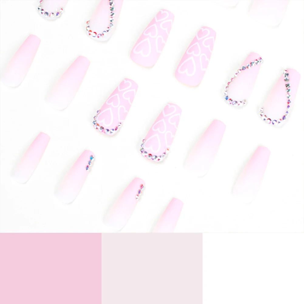 

Набор розовых Стразы в форме сердца из 24 искусственных ногтей для женщин и девочек