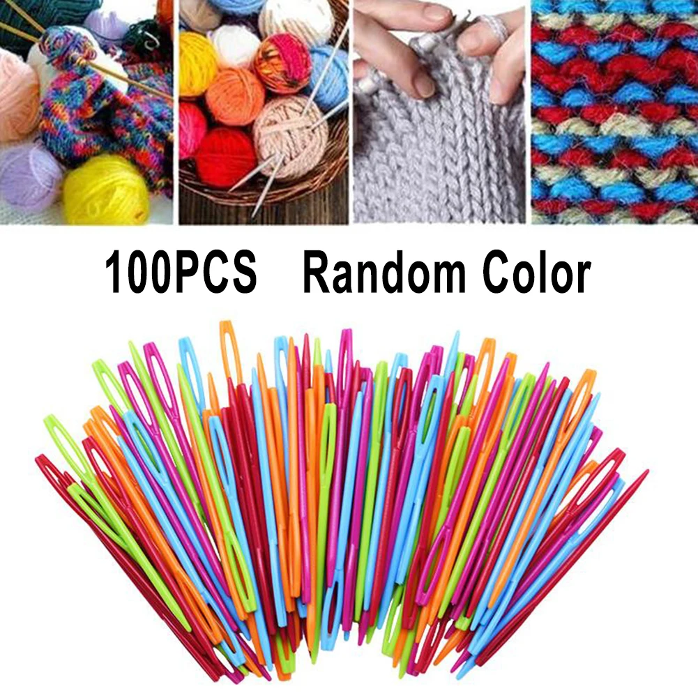 

100PCS Plastic Knitting Sewing Needles 5.5cm/7cm/9cm/15cm Weaving Wool Yarn Crochet Hooks Embroidery Tapestry Craft DIY Kids