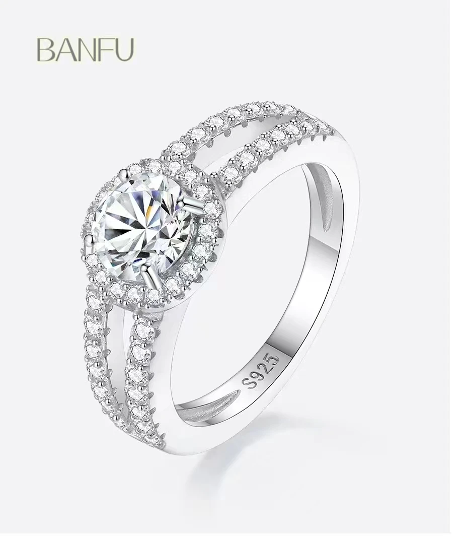 

Disc Round Rings Moissanite Certificated Sterling Silver Engagement Wedding Zircon Pave Setting Lab Diamond Finger
