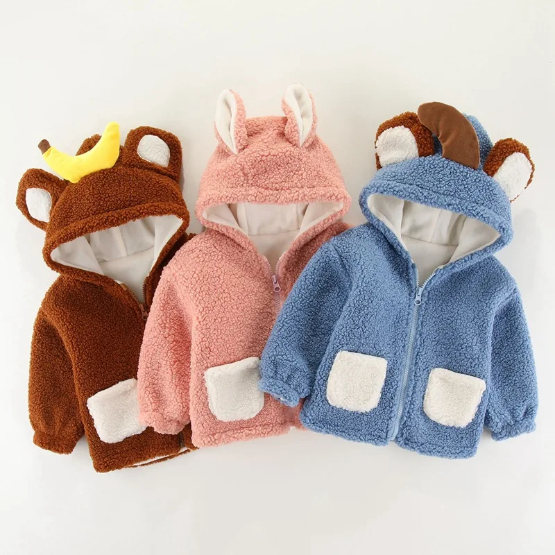 

Children's jacket boys and girls jacket baby autumn and winter clothing plus velvet baby clothes cardigan children's clothing