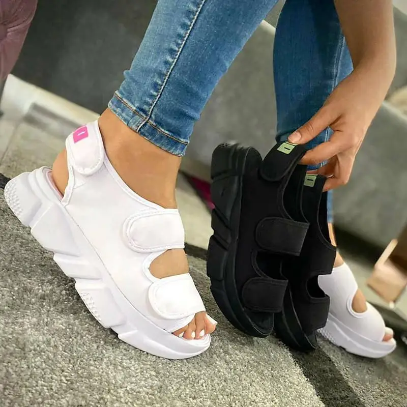 

Women's Sandals Wedge Heel Hook and Loop Thick Sole Solid Color Women's Shoes 2022 Summer New Fashion Casual Outdoor Beach Shoes