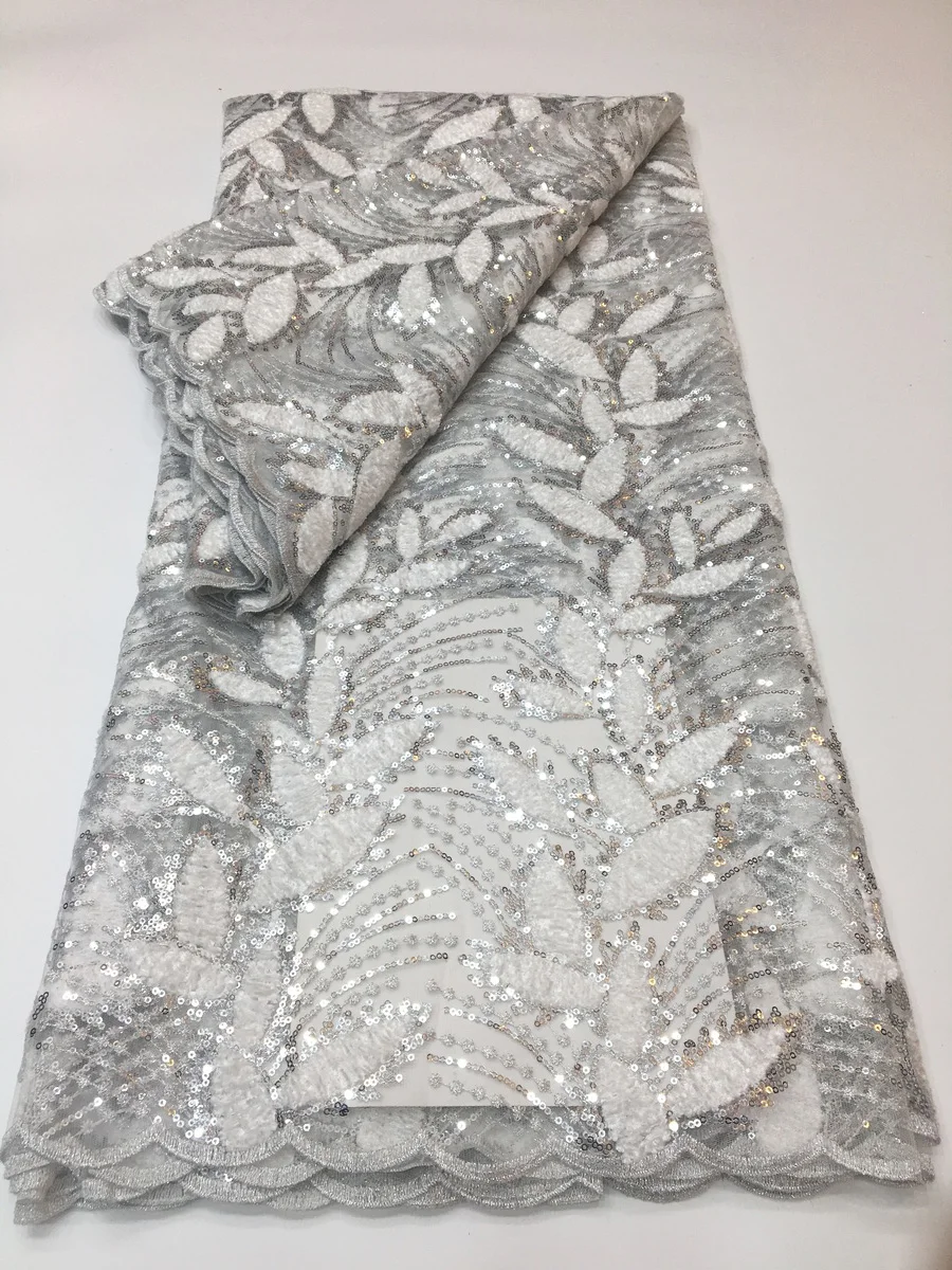 Новейшая серая африканская кружевная ткань с блестками 2022 высокое качество
