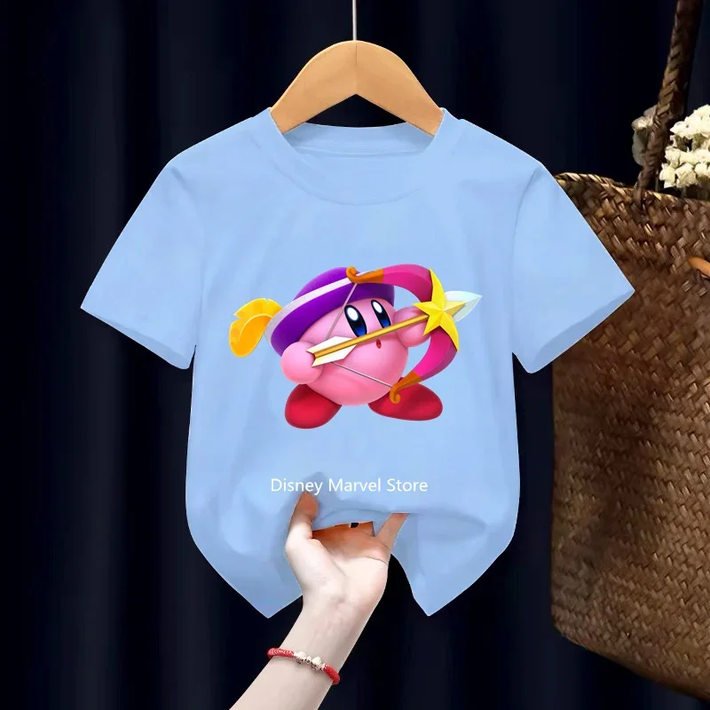 Детская футболка Kawaii Kirby Super Star повседневный хлопковый летний топ с короткими