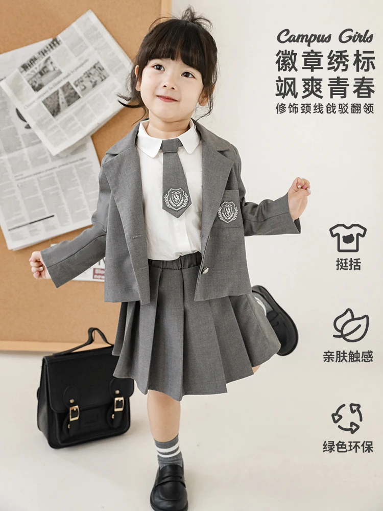 

Children's College Style Suit Skirt Foreign Style Spring Girls Pleated Skirt Coat Fashionable Two-piece Set