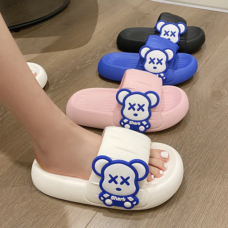 Shevalues Soft Thick Bottom Slippers Women Summer Indoor Cartoon Non-slip Slippers Men Home Bath Slides Outdoor Fashion Sandals