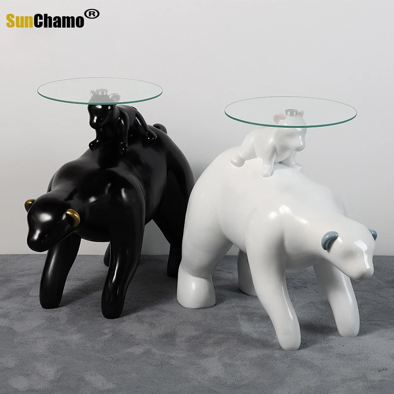 

Современный напольный круглый столик Sunchamo с белым медведем, кофейные столики для дома, гостиной, ТВ, аксессуары для дома