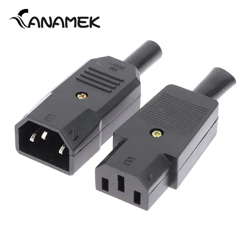 

Connector Female Male Plug Black AC 3Pin Socket Straight Cable Plug C13 C14 16A 250V