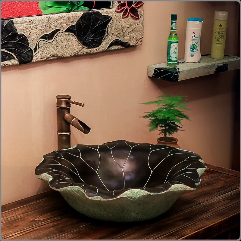 

washbasin lotus leaf Modern Chinese classical minimalist wash basin above counter hotel bathroom balcony art