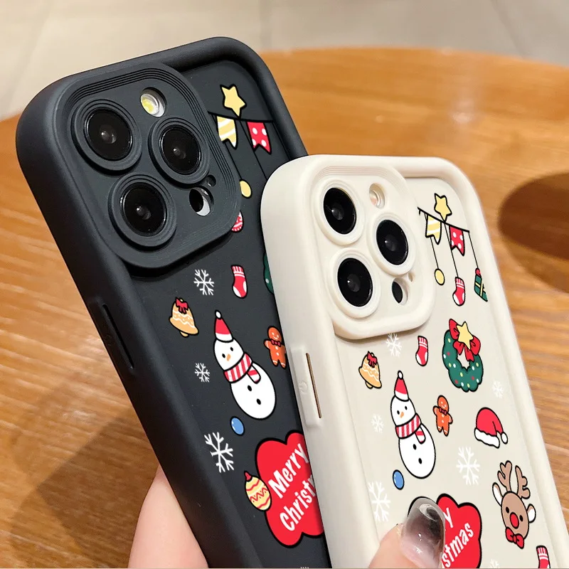 Чехол с Рождеством для iPhone 16 15 Pro Max 14 Plus 13 12 11 7 8 XR X XS SE Противоударный мягкий