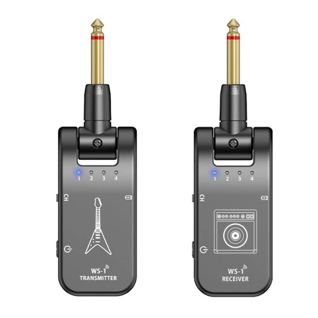 

WS1 2.4G Wireless Guitar System Transmitter Receiver 4 Channels 2.4G Guitar Wireless System for Electric Guitar,Black