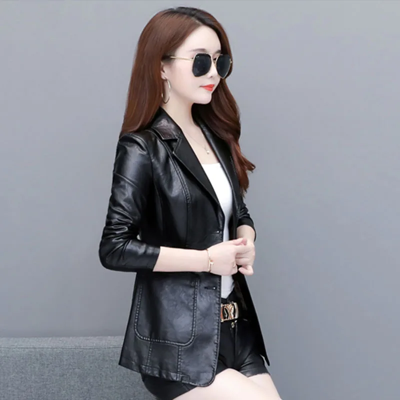 2023 New Fashion Leather Women's Coat Autumn Winter High Quality Lapel Sheep Skin Temperament Solid Color Women Leather Coat Y93