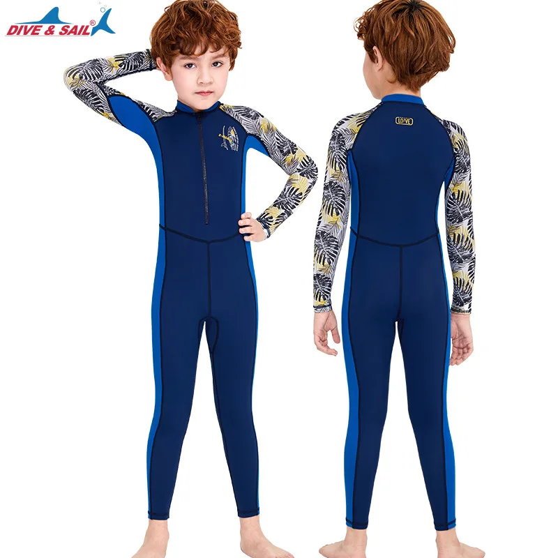 Children's Swimsuit Boys' One-piece Long Sleeved Sunscreen Swimsuit Students Swimming Training Snorkeling Surfing Jellyfish Suit