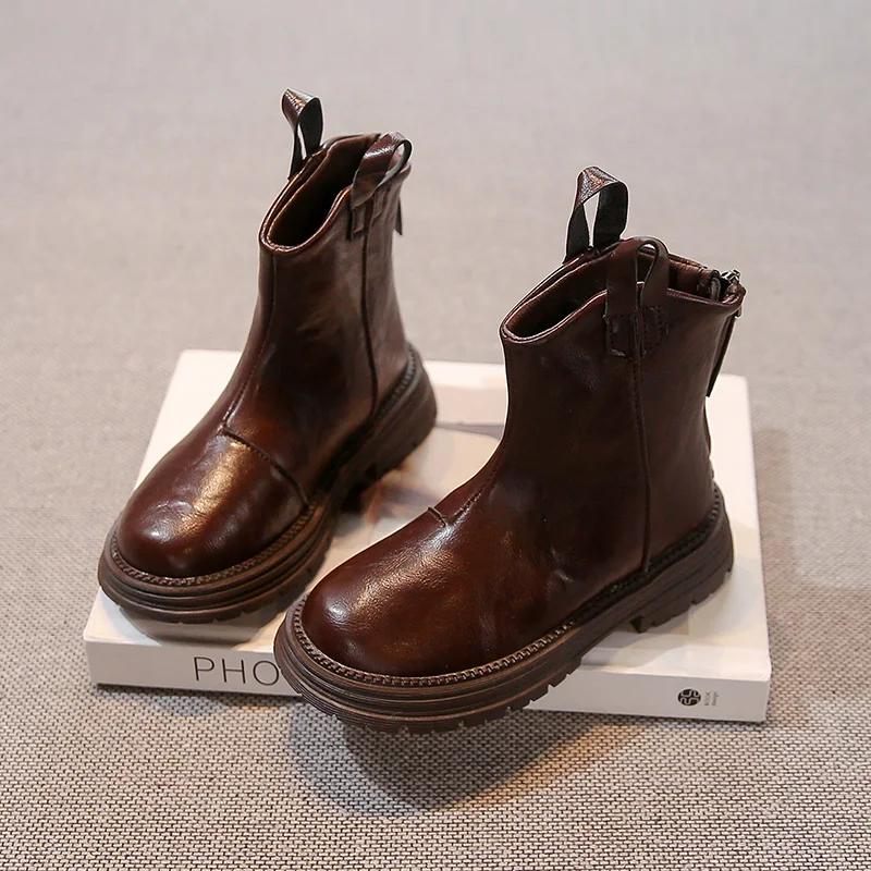 Демисезонные Модные Ботинки С Низким Вырезом Для Девочек И Боковой Молнией На