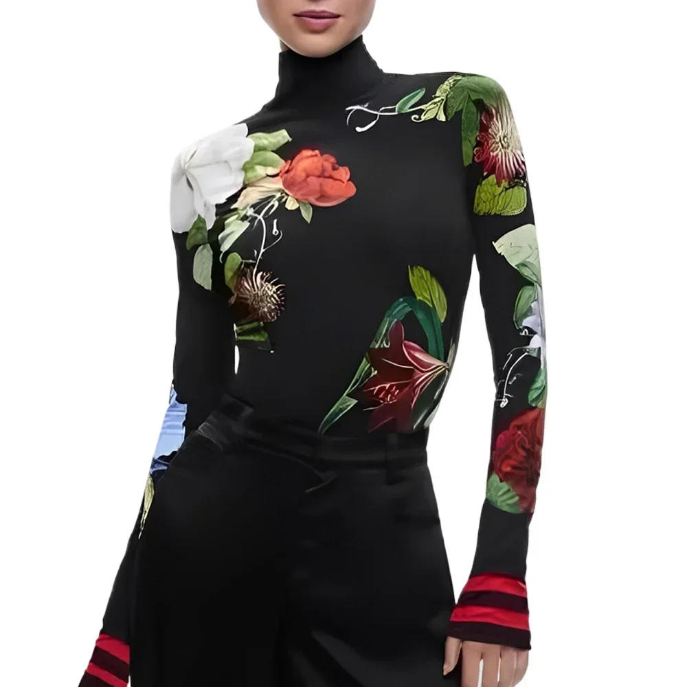 Yeezzi женские винтажные топы с высоким воротником и цветочным принтом новинка 2024