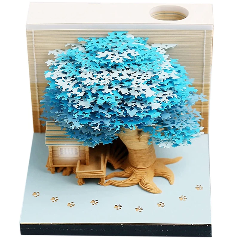 

3D Memo Pad,Sticky Notes 3.5X3.5 DIY Art Building Block Paper Carving Treehouse Notepad Creative Post Notes,250 Sheets