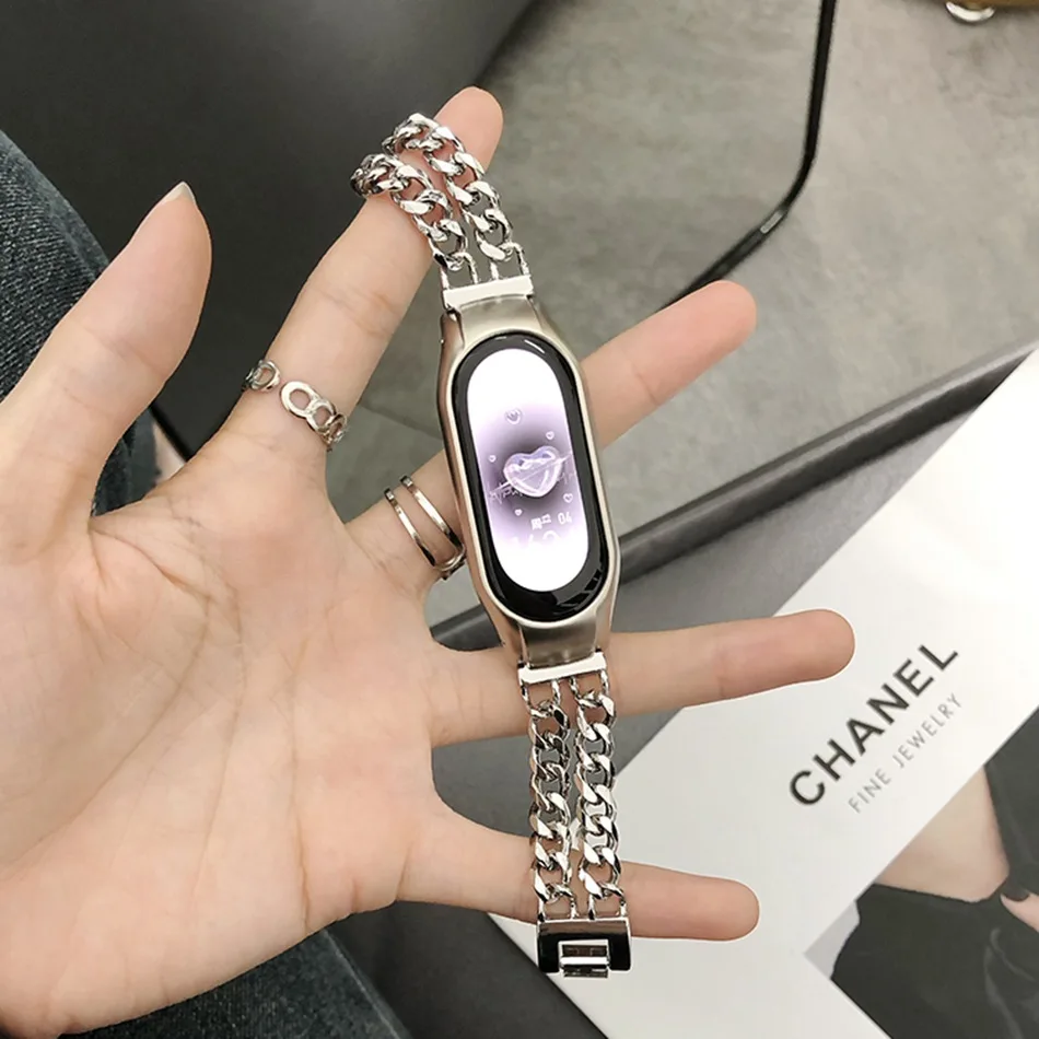 Metal Strap For Xiaomi Mi Band 8 7 6 5 4 3 Watch Band Fashion INS Stainless Steel Dual Bracelet Replacement Wristband Correa