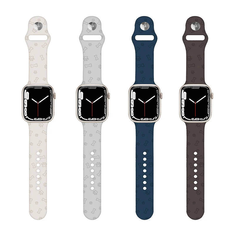 Dog Engraved Silicone Band for Apple Watch 38mm 40mm 41mm 42mm 44mm 45mm Colorful Strap for iWatch Series 8/7/6/5/4/3/2/1/SE