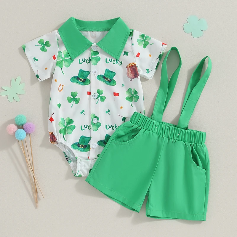 Костюм на пуговицах с коротким рукавом и шортами для мальчиков