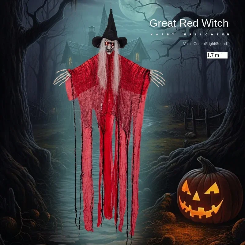 Хэллоуин Висит Призрак Украшение Красная Ведьма Звуковая Активация Страшная