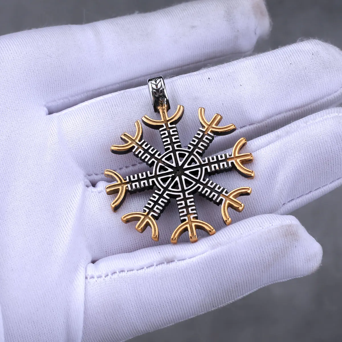 Фото Скандинавский викингов смешанный золотой шлем Awe Runic ожерелье мужское ожерелье из нержавеющей стали вегвизир модное Очаровательное ожерел... №4