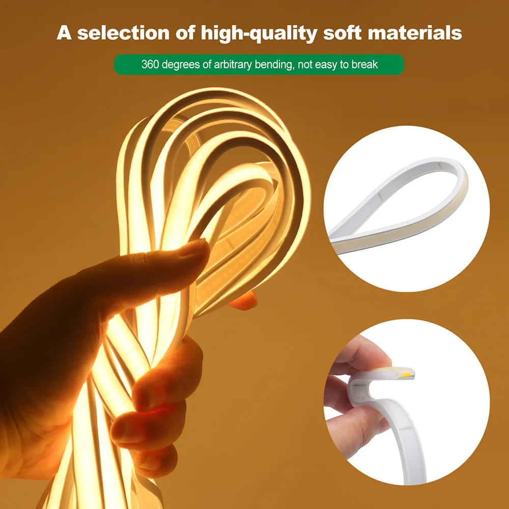 12 В 24 в IP68 Водонепроницаемая COB неоновая полоса фотолампа 5 м 10 15 20 0 гибкая лампа