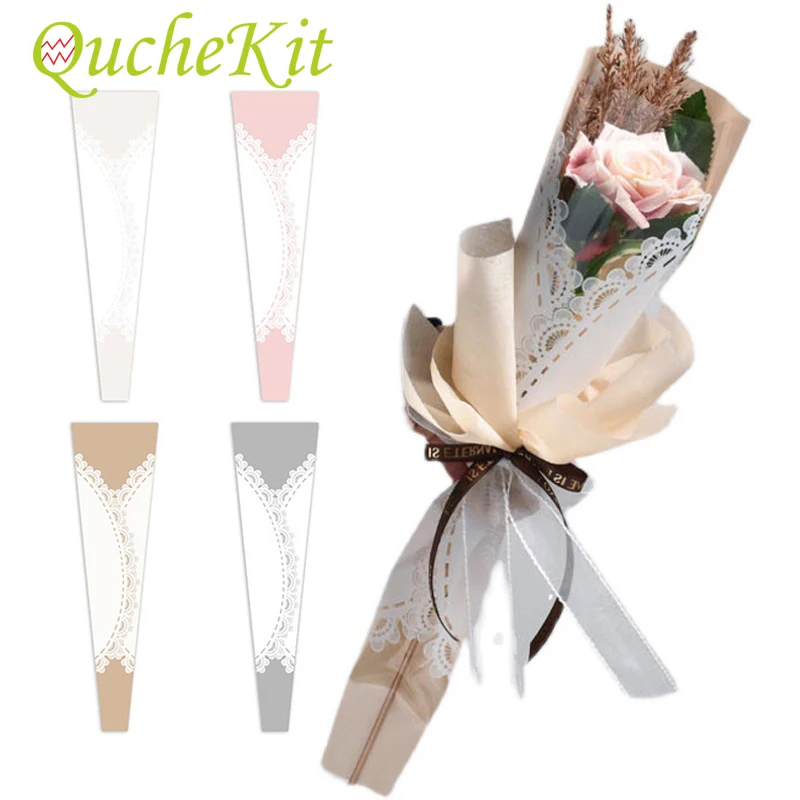 

20Pc Wrapping Paper Bag For Flower Plastic Cellophane Bag Vintage Lace Single Rose Gifts Packaging Bags Wedding Florist Supplies