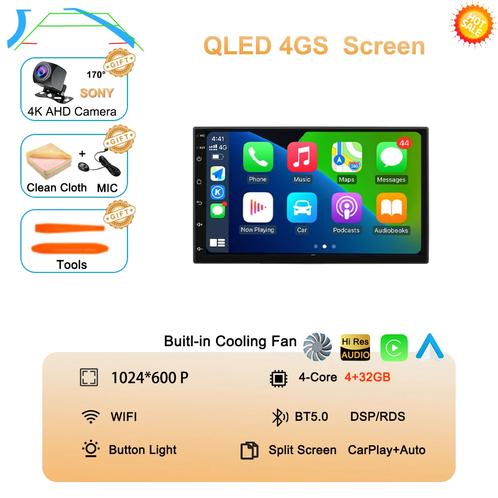 

7-дюймовый QLED экран 2 Din Универсальный Android 15 Автомобильный DVD GPS Радио Стерео Автомобильный радиоприемник Мультимедийный плеер Авто CarPlay Автора Радио Аудио