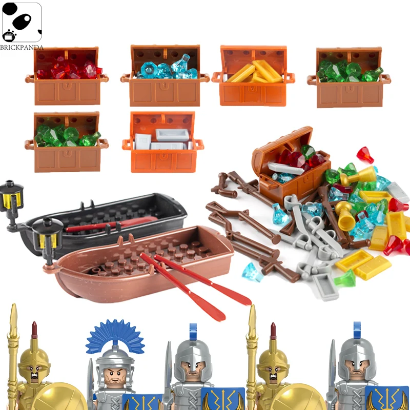 Medieval Pirate Ships Building Blocks Military Roman Soldiers Figures City Boats Parts Treasure Diamond Brick Model Toys Gifts