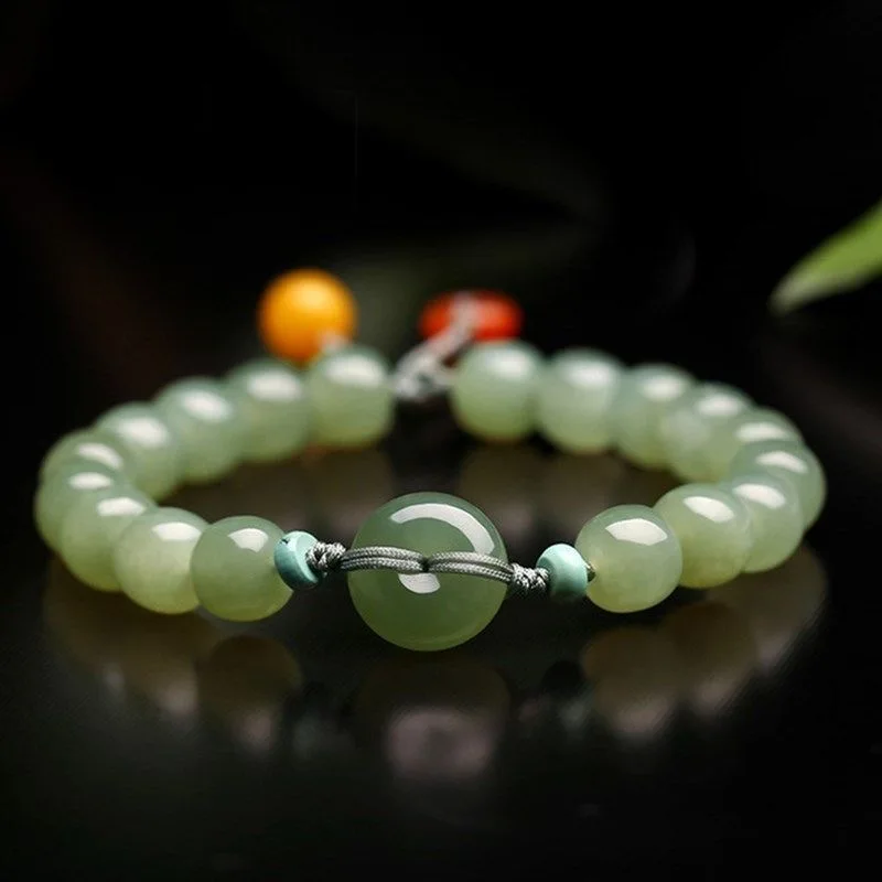 

Natural Hetian Jade Donut Bracelet Men Women Fine Jewelry Real Chinese Nephrite Jades Round Safety Buckle Bracelets Adjustable