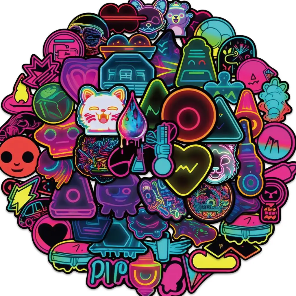 

10/60PCS Neon Light Pattern Design Fashion Stickers Vintage For DIY Kids Notebook Luggage Motorcycle Laptop Refrigerator Decal