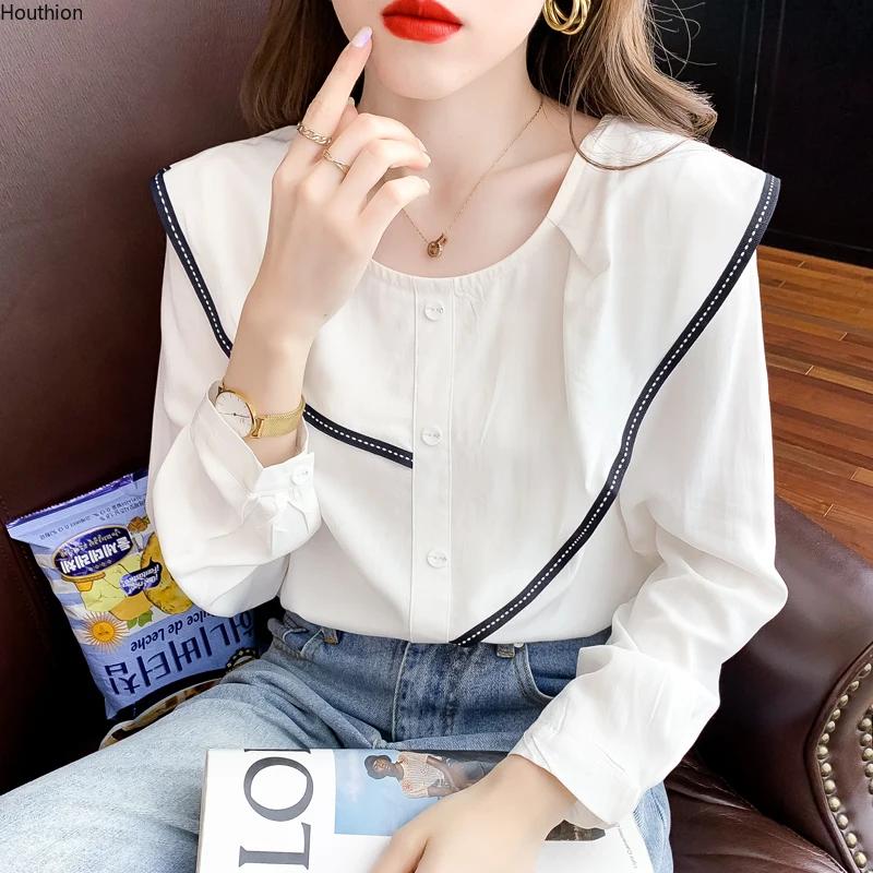 

Блузка женская шифоновая с длинным рукавом и круглым вырезом