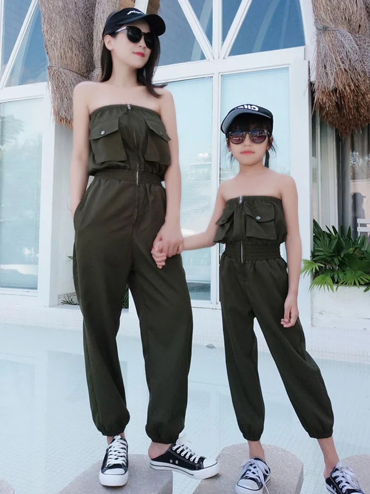 

Parent-child Summer Clothing New Mother and Daughter Clothing Korean Version Tooling Jumpsuit Children's Tube Top Casual Pants