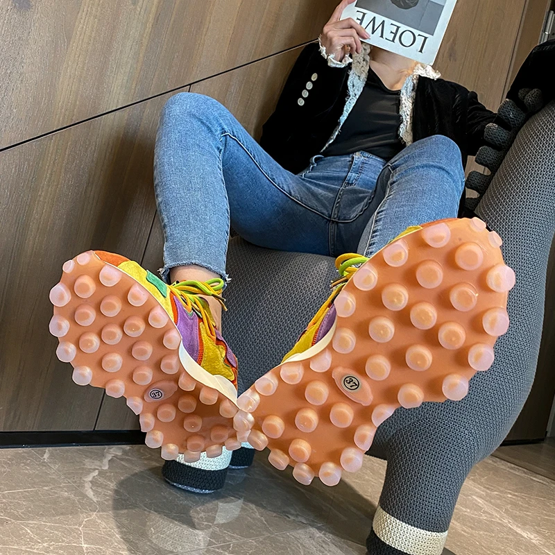 Women's Sports Shoes 2023 Round Head Designer Color Matching Lacing Platform Luxury Women's Running Shoes Vulcanized Shoes