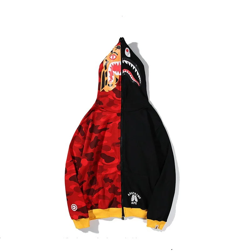 

100% cotton stitching camouflage print hooded sweatshirt Bape Men Women Couple Color Matching Camouflage Hooded Cardigan Sweater