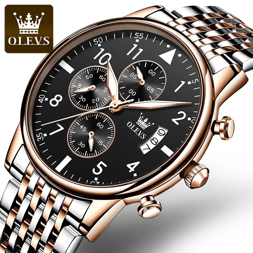 

OLEVS 2869 Multifunctional High Quality Waterproof Men Wristwatch Stainless Steel Strap Quartz Fashion Watches for Men Luminous