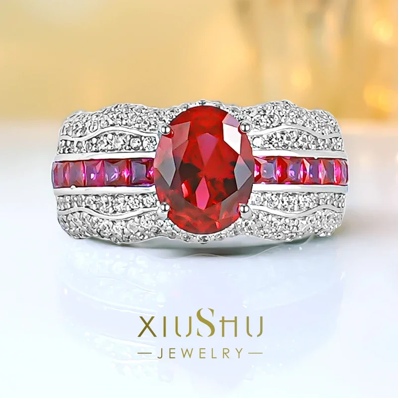 

Роскошное красочное кольцо в форме яйца из искусственного серебра, инкрустированное высокоуглеродистыми бриллиантами, универсальное и элегантное женское кольцо