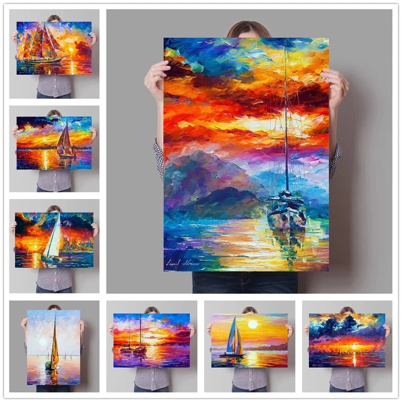 

Sailboat Poster Sea Surface Canvas Painting Colorful Prints Wall Art Pictures Home Decor for Living Room Study Bedroom