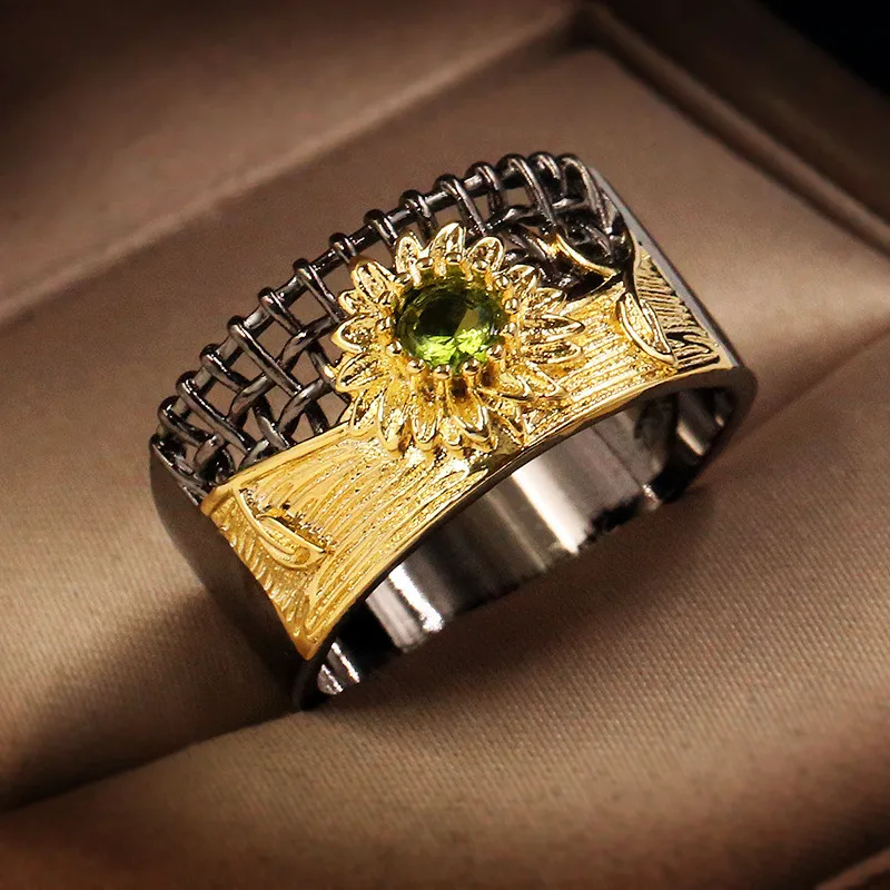 

Unique Italian Jewelry Rings for Women Creative Hollow Sunflower Rings Black Gold Two Tone Jewelry Rings Engagement Rings