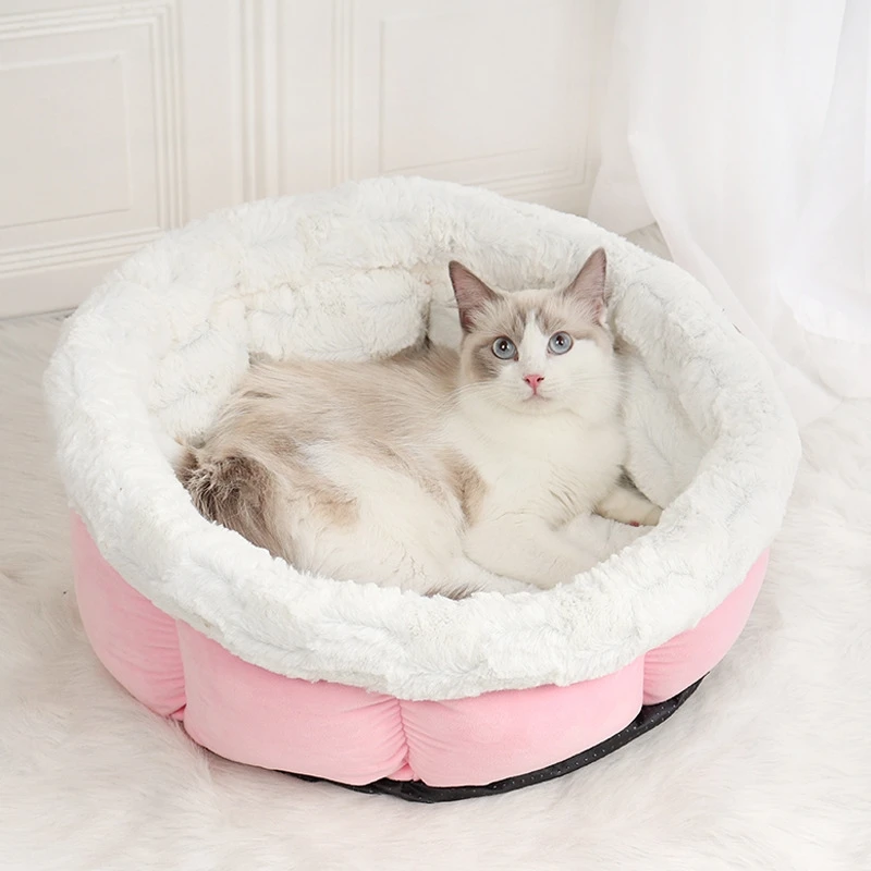 

New cat's Kennel dog's Kennel small and medium-sized cat's and dog's general petal shaped cat mat autumn and winter warm pet