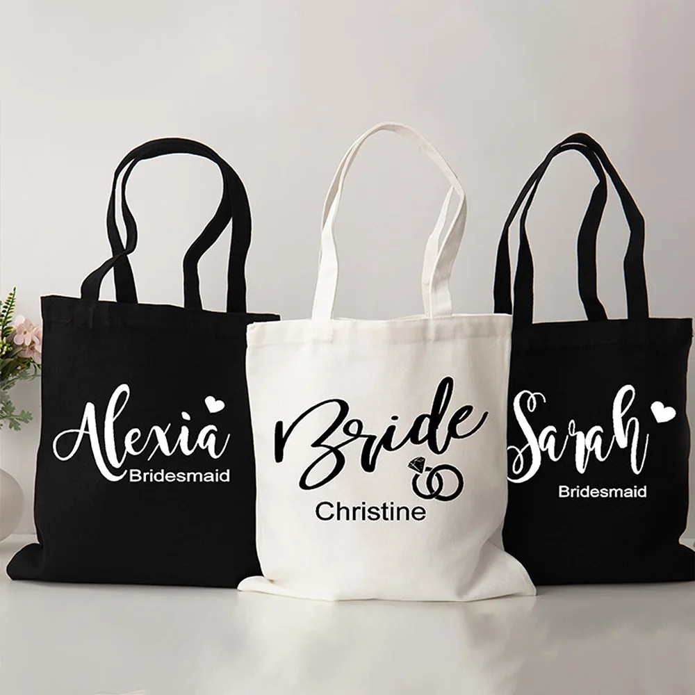 Personalized Cotton Canvas Tote Bag Bridesmaid Proposal Gift Shoulder Shopper Bag Fashion Travel Tote Bags Wedding Party Favors